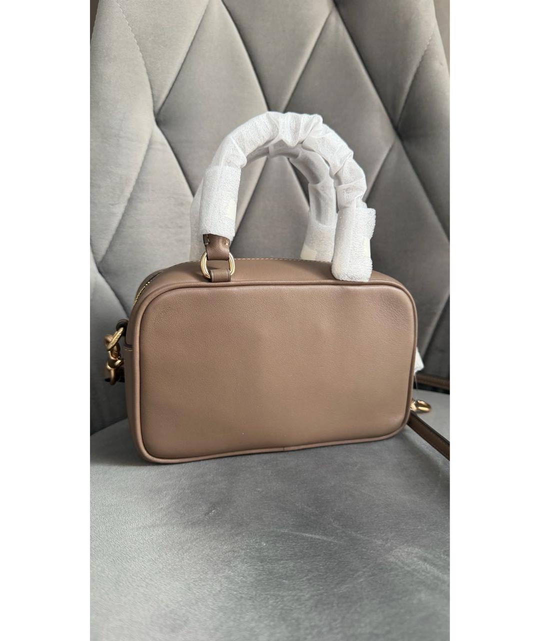 COACH Коричневая кожаная сумка с короткими ручками, фото 3