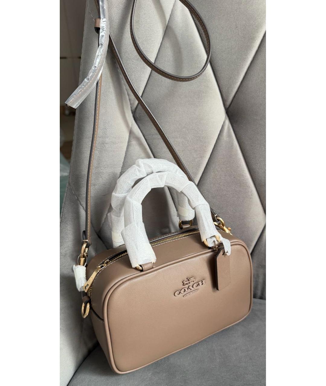 COACH Коричневая кожаная сумка с короткими ручками, фото 7