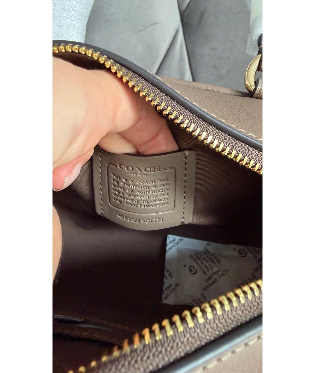 COACH Коричневая кожаная сумка с короткими ручками, фото 6