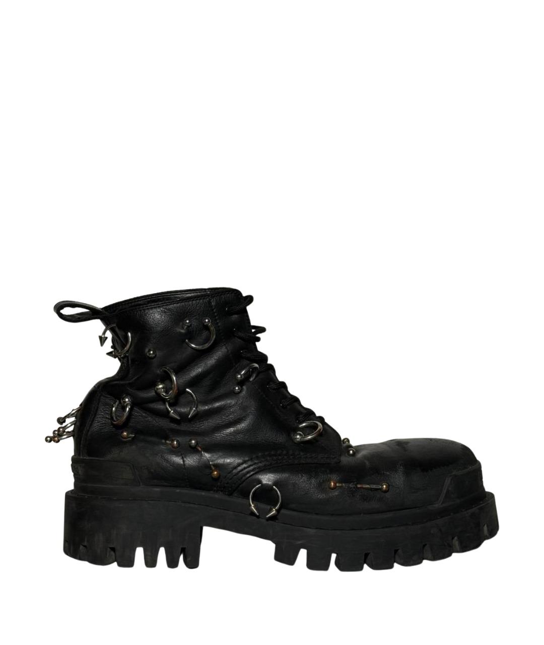 BALENCIAGA Черные кожаные высокие ботинки, фото 1