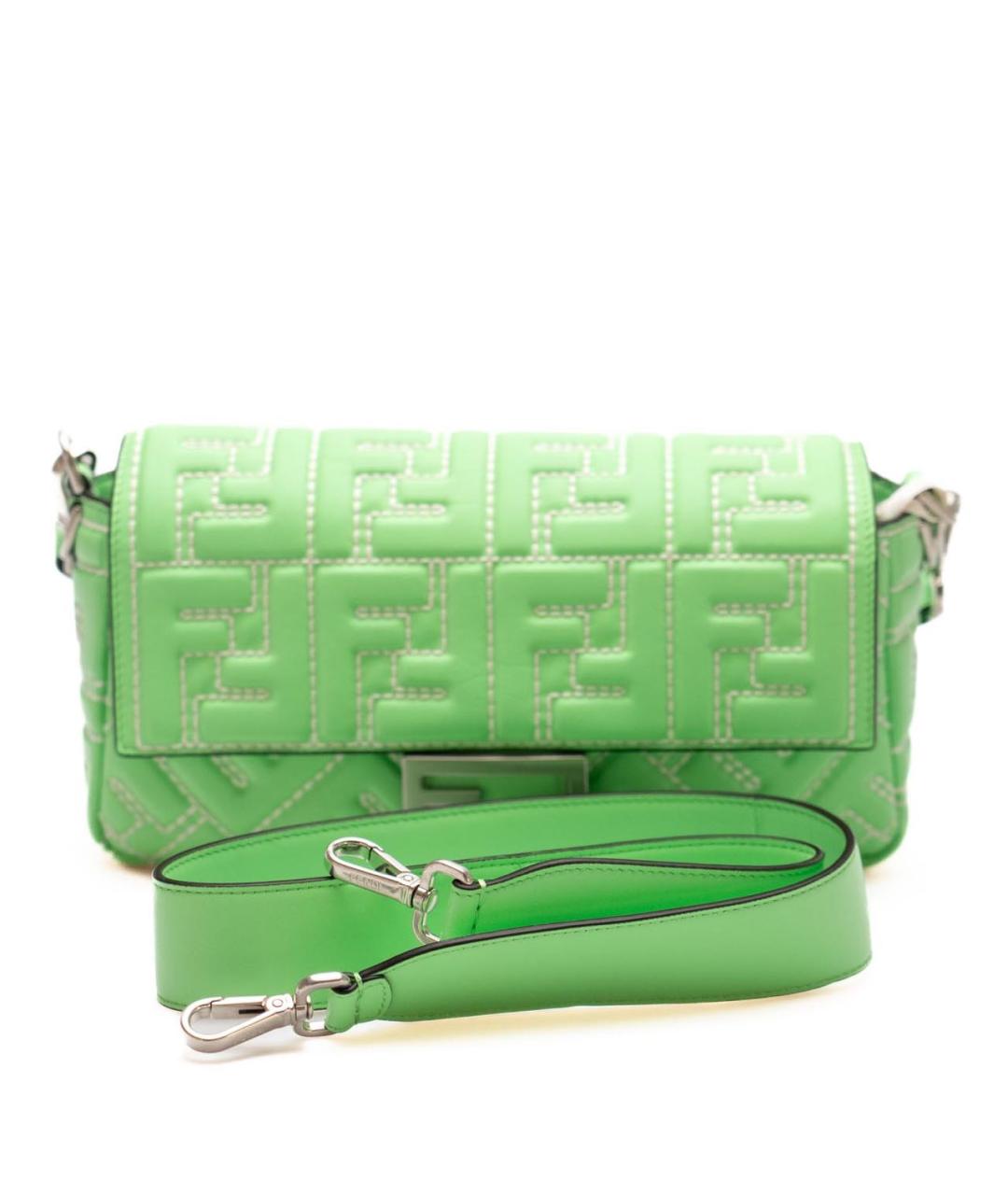 FENDI Зеленая кожаная сумка с короткими ручками, фото 3