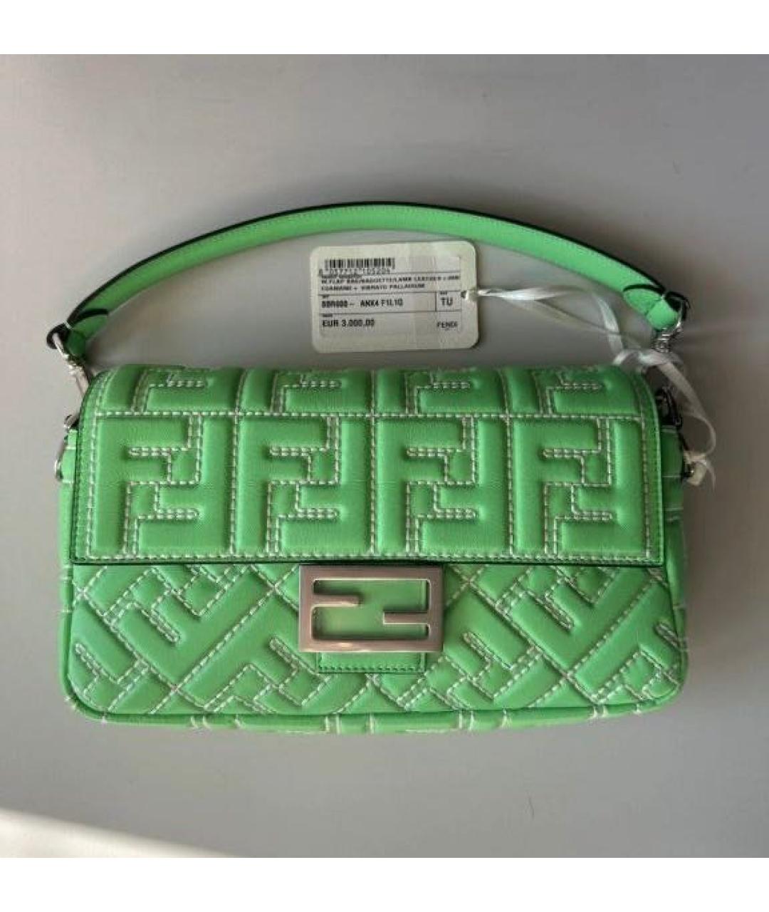 FENDI Зеленая кожаная сумка с короткими ручками, фото 5