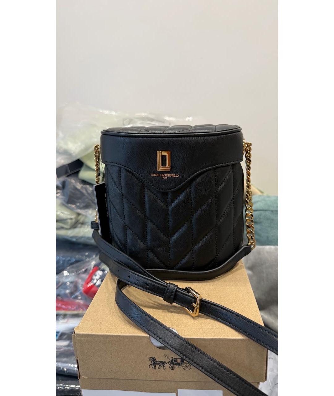 KARL LAGERFELD Черная кожаная сумка через плечо, фото 5