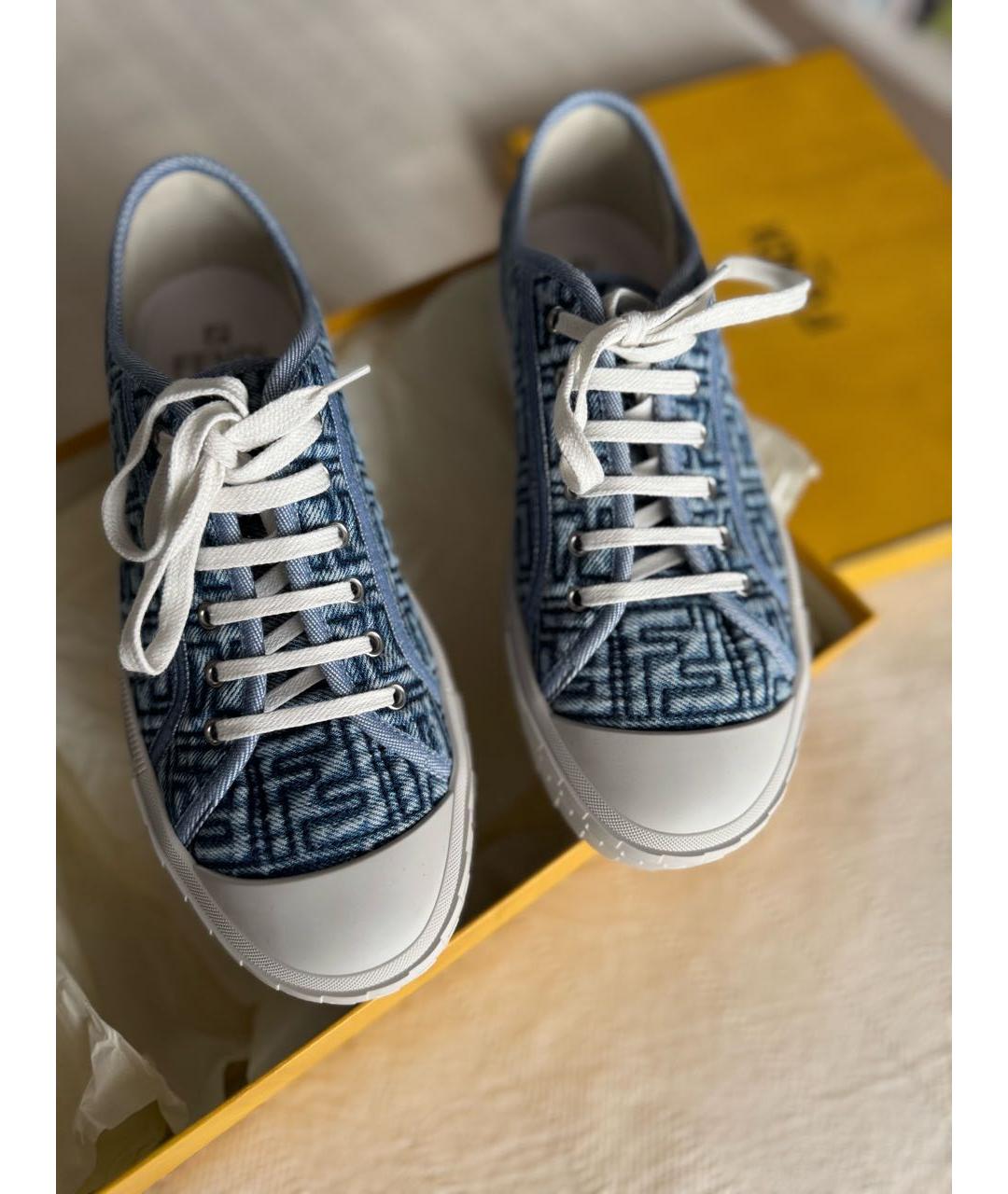 FENDI Синие текстильные кеды, фото 4