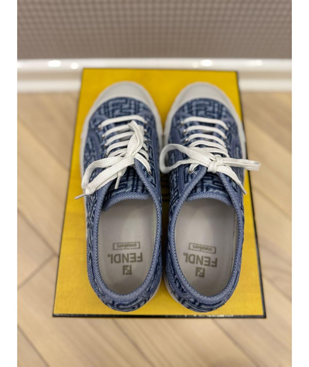 FENDI Синие текстильные кеды, фото 3