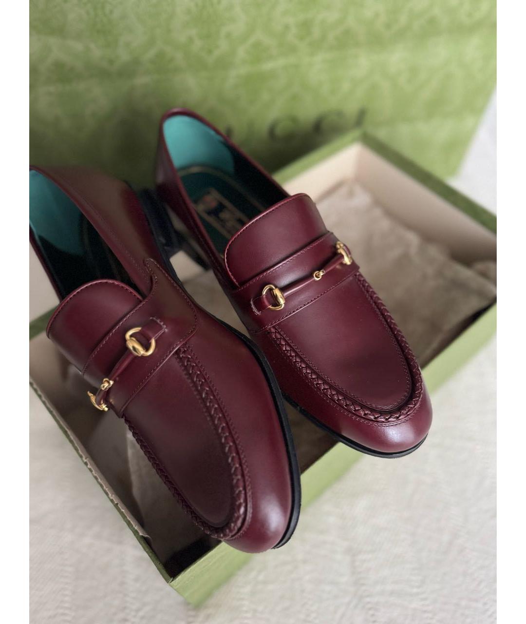 GUCCI Бордовые кожаные лоферы, фото 5