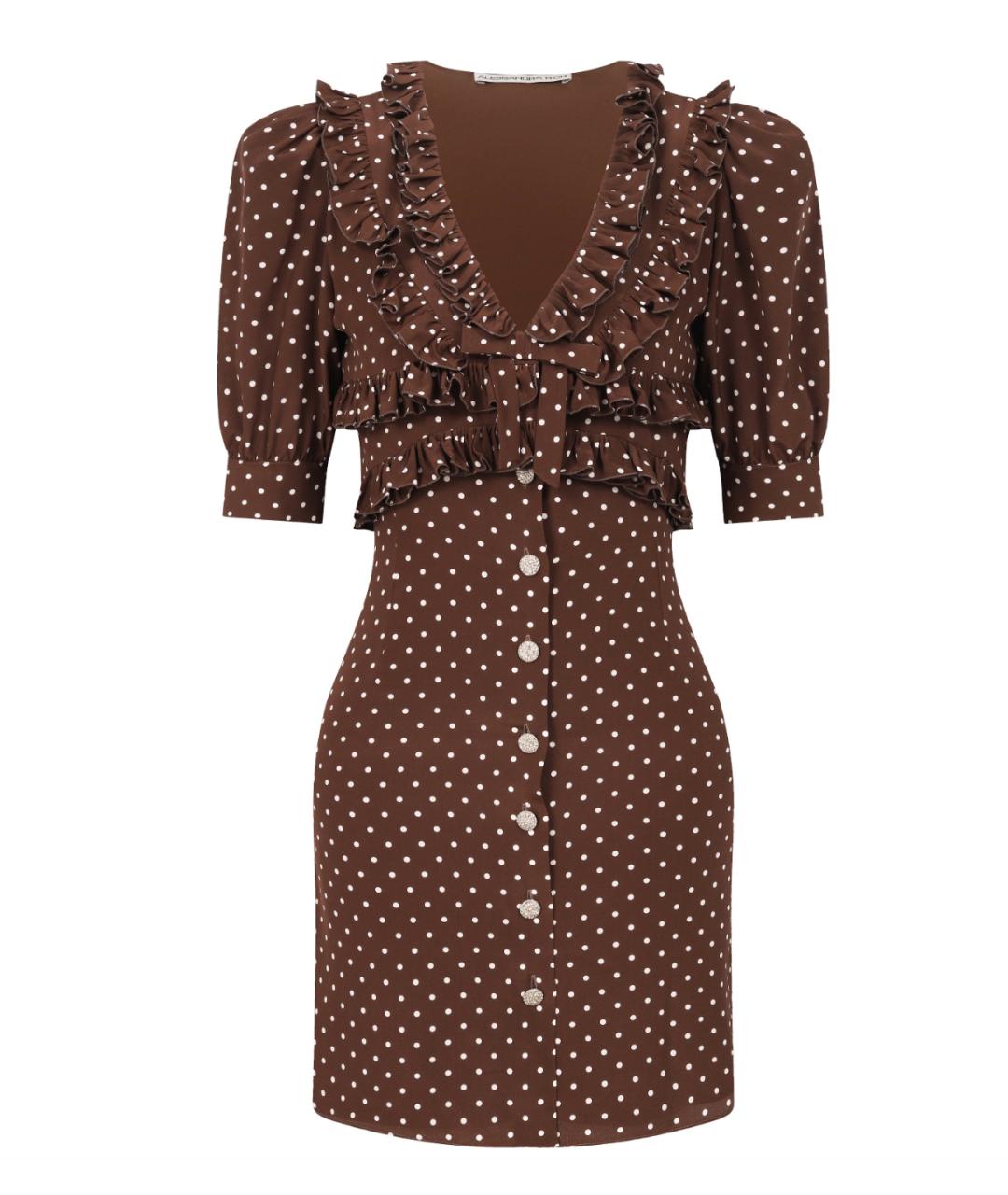 ALESSANDRA RICH Коричневое шелковое повседневное платье, фото 5