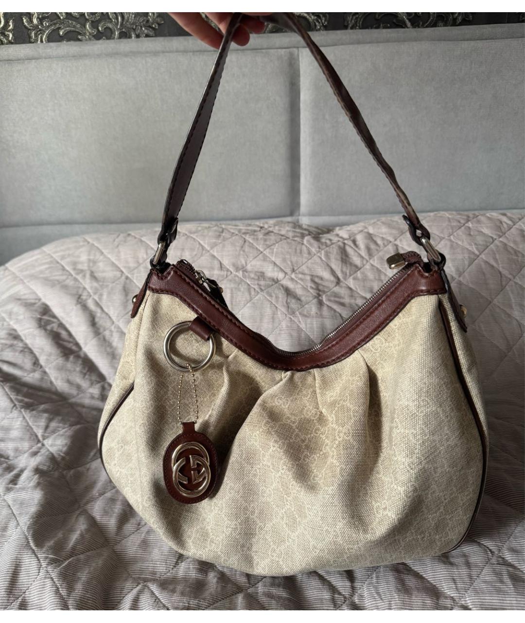 GUCCI Бежевая тканевая сумка через плечо, фото 2