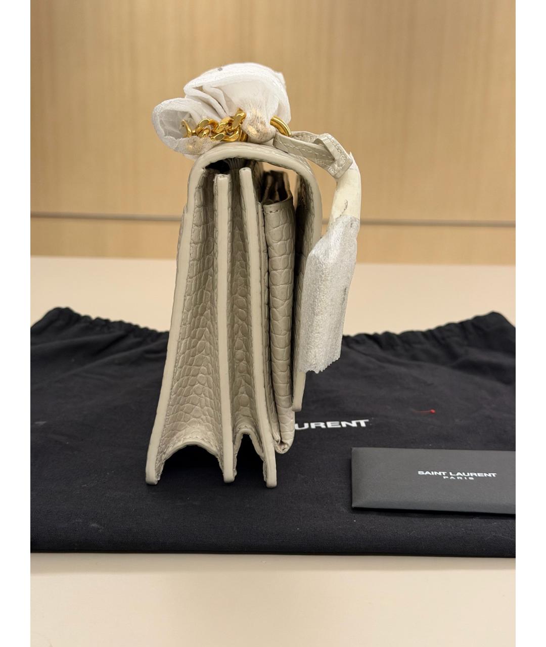 SAINT LAURENT Белая кожаная сумка через плечо, фото 5