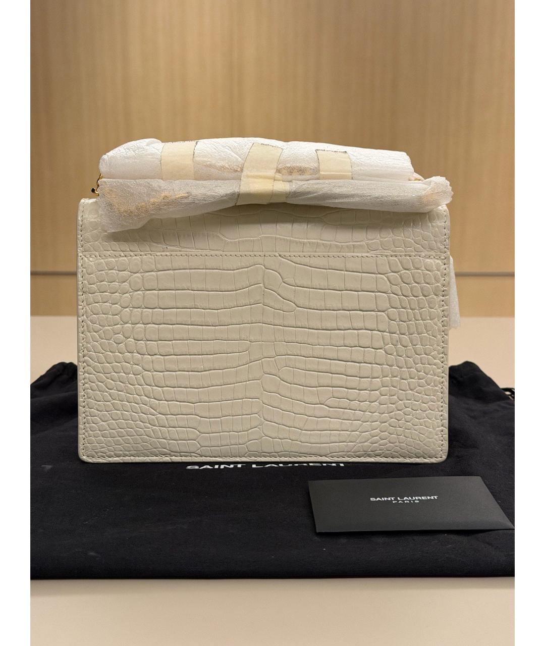 SAINT LAURENT Белая кожаная сумка через плечо, фото 2