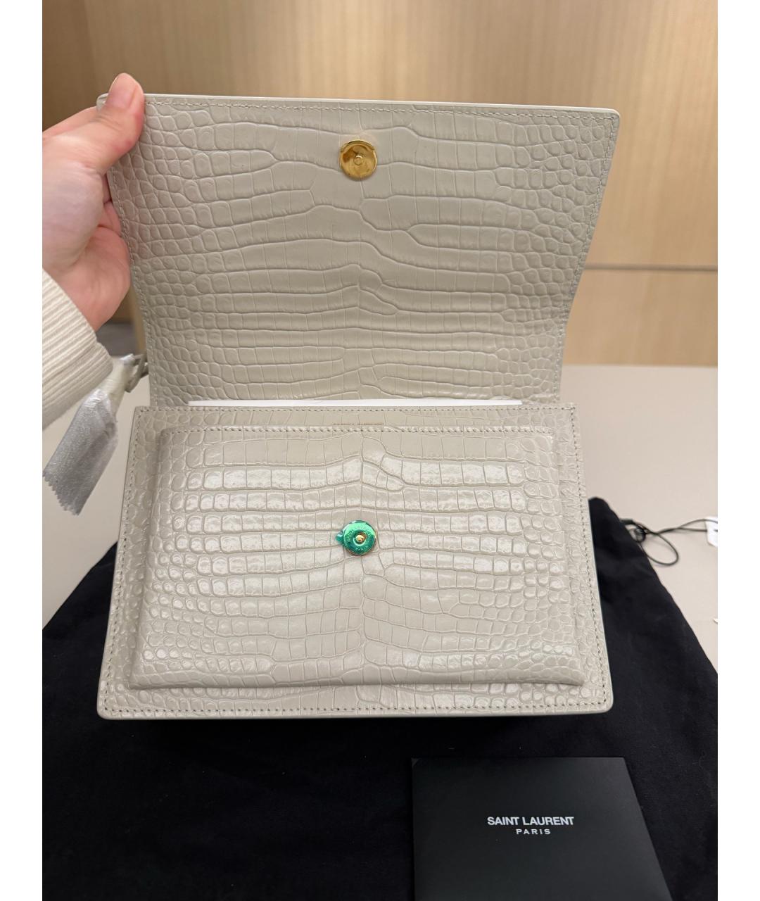 SAINT LAURENT Белая кожаная сумка через плечо, фото 6