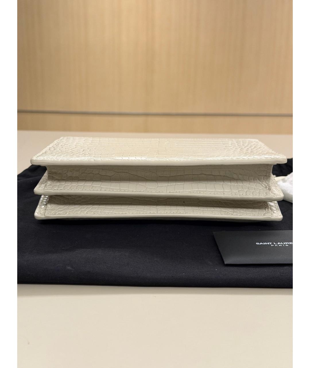 SAINT LAURENT Белая кожаная сумка через плечо, фото 3