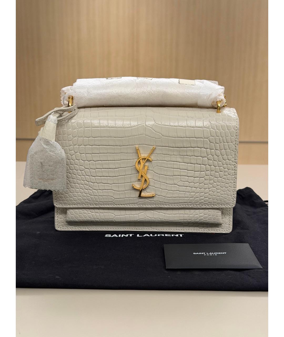 SAINT LAURENT Белая кожаная сумка через плечо, фото 7