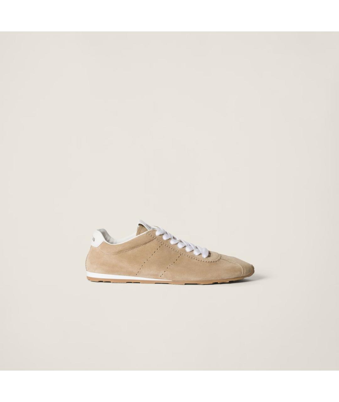 MIU MIU Бежевые кожаные кроссовки, фото 5