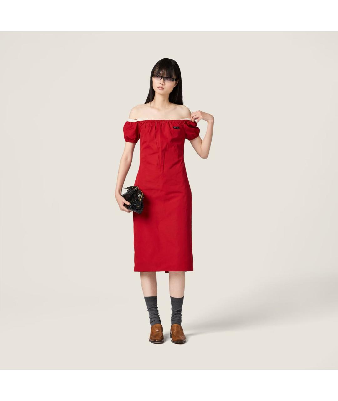 MIU MIU Красное хлопковое повседневное платье, фото 2
