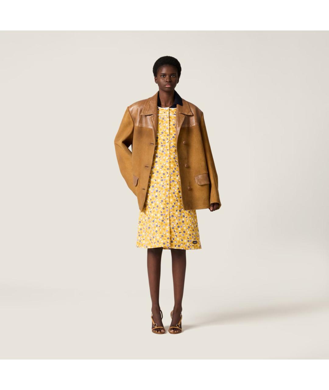 MIU MIU Желтое хлопковое повседневное платье, фото 2