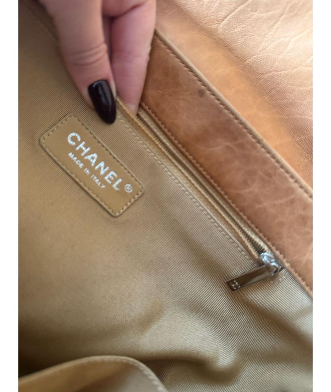 CHANEL Оранжевая кожаная сумка с короткими ручками, фото 8