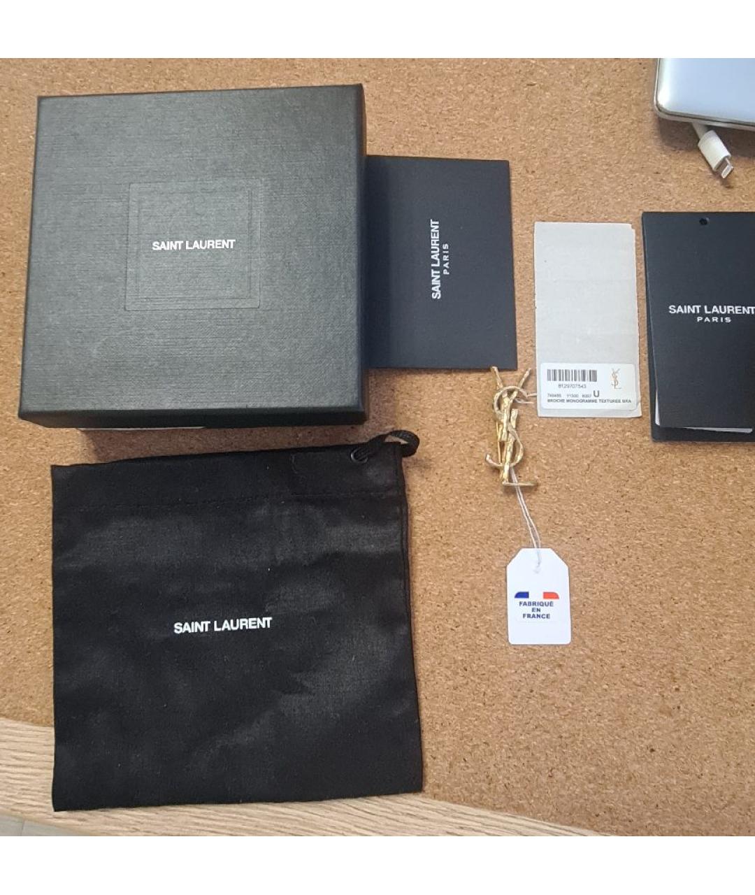 SAINT LAURENT Золотая латунная булавка / брошь, фото 5