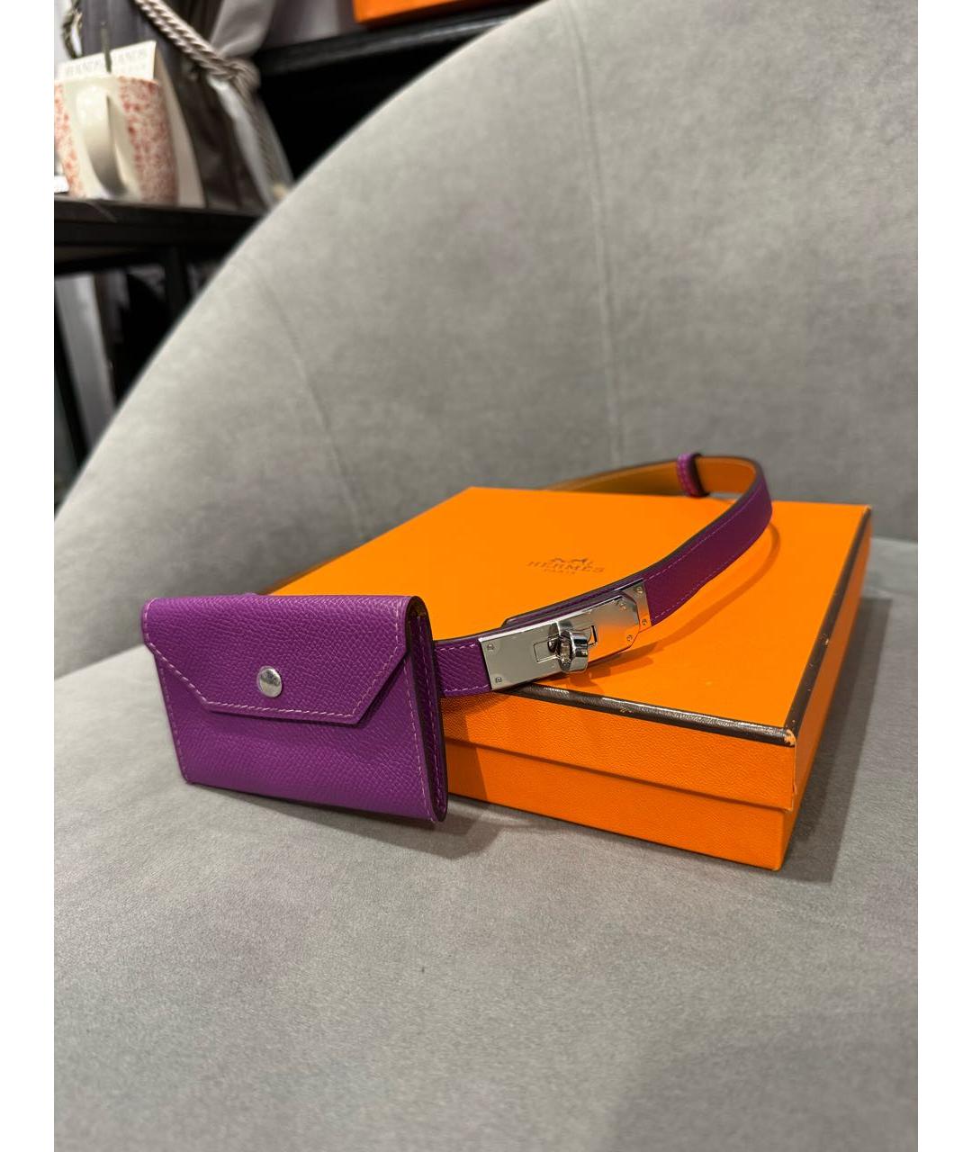 HERMES Фиолетовый кожаный ремень, фото 3