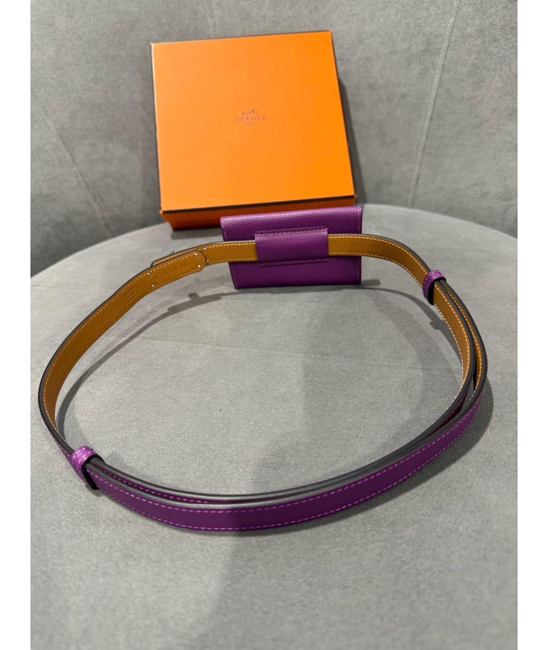 HERMES Фиолетовый кожаный ремень, фото 4