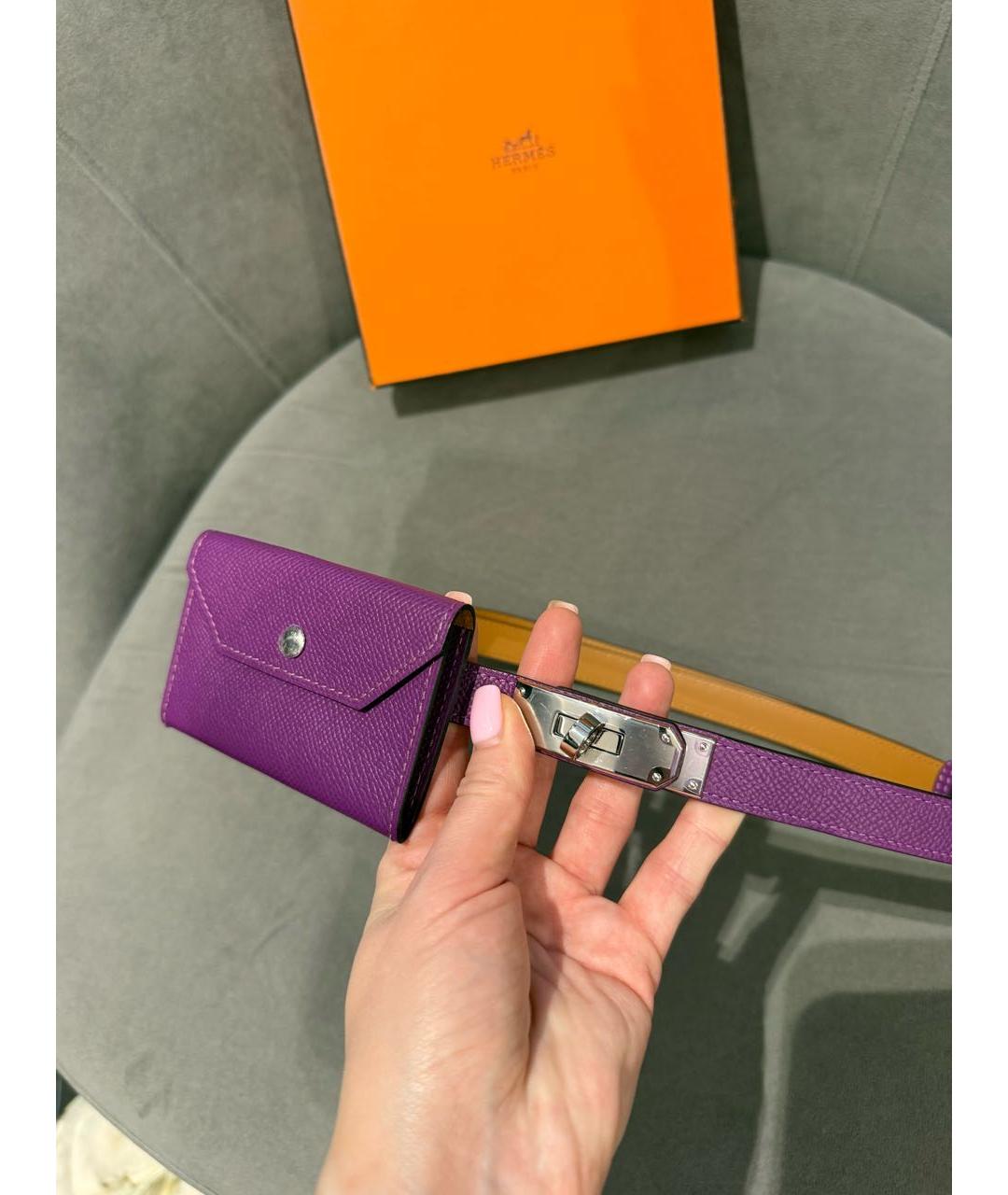 HERMES Фиолетовый кожаный ремень, фото 6