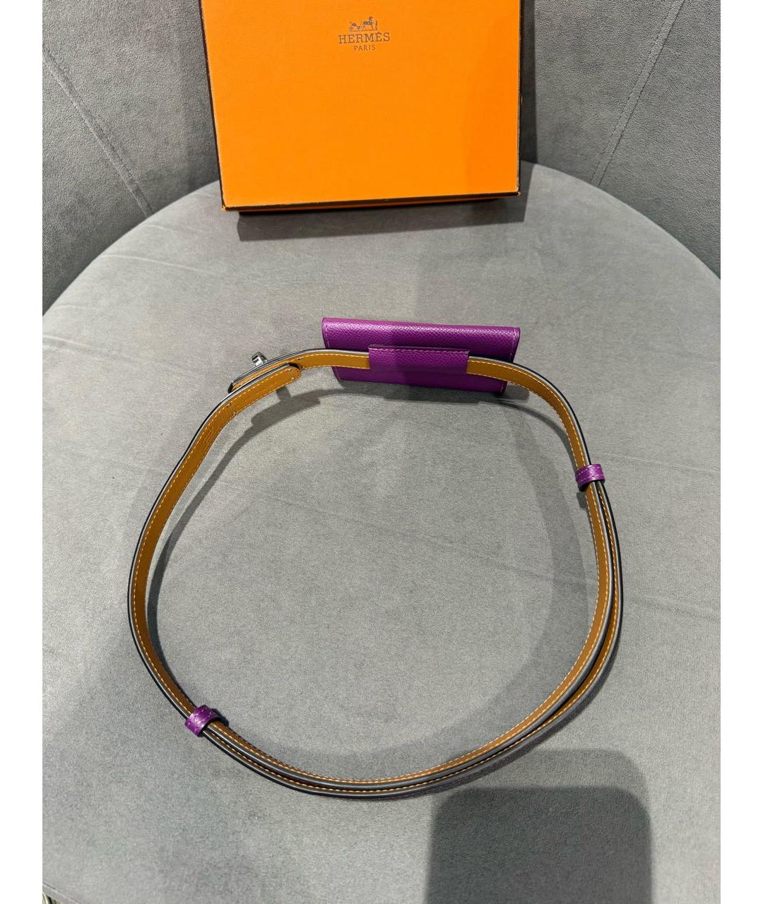 HERMES Фиолетовый кожаный ремень, фото 5