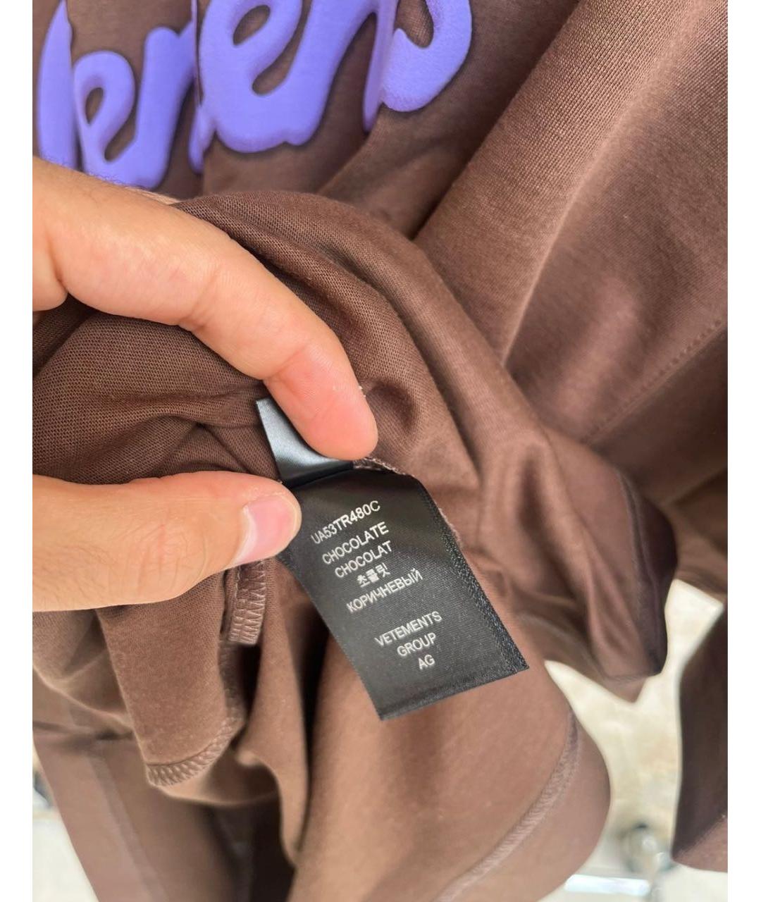 VETEMENTS Коричневая хлопковая футболка, фото 4