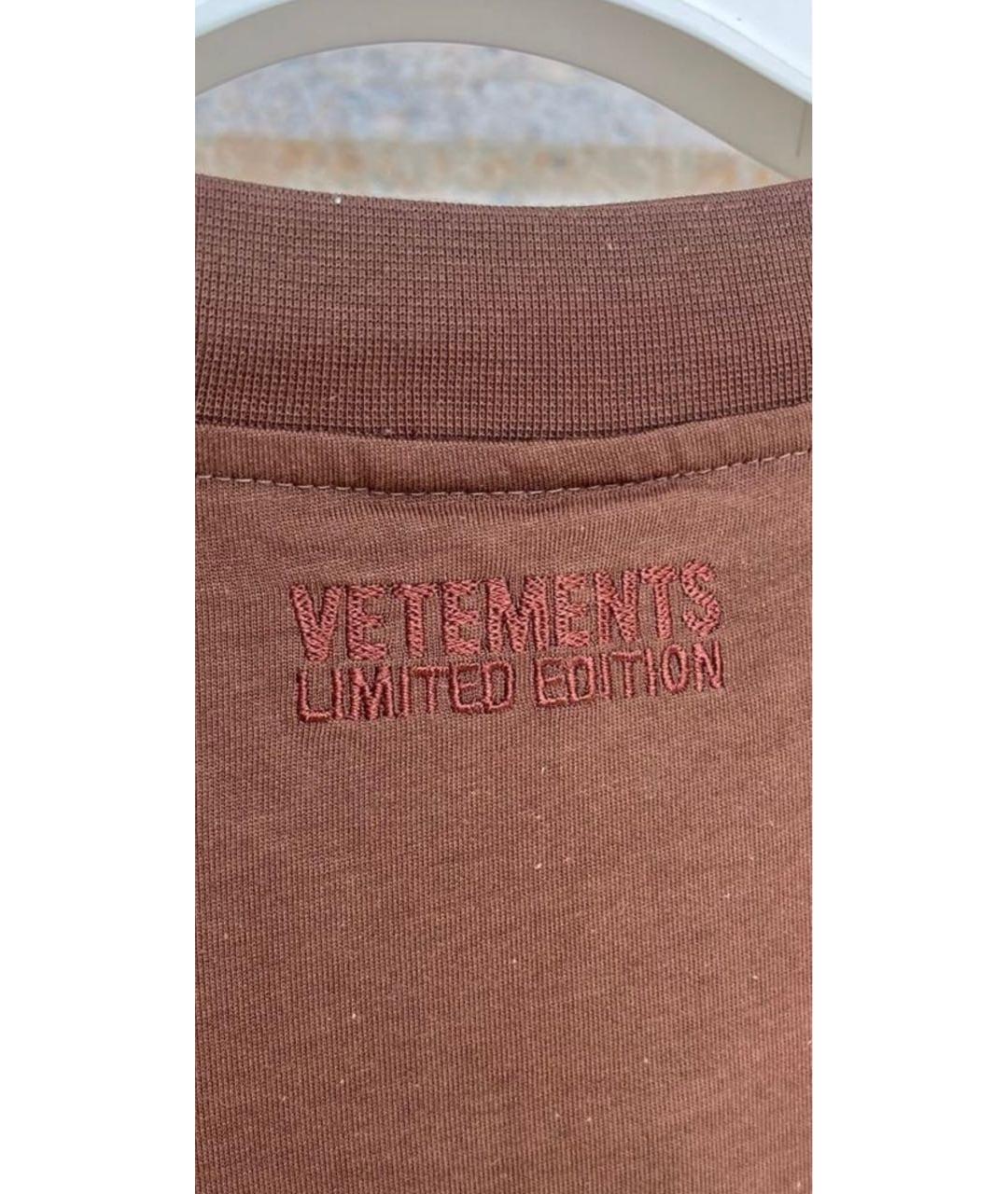 VETEMENTS Коричневая хлопковая футболка, фото 3