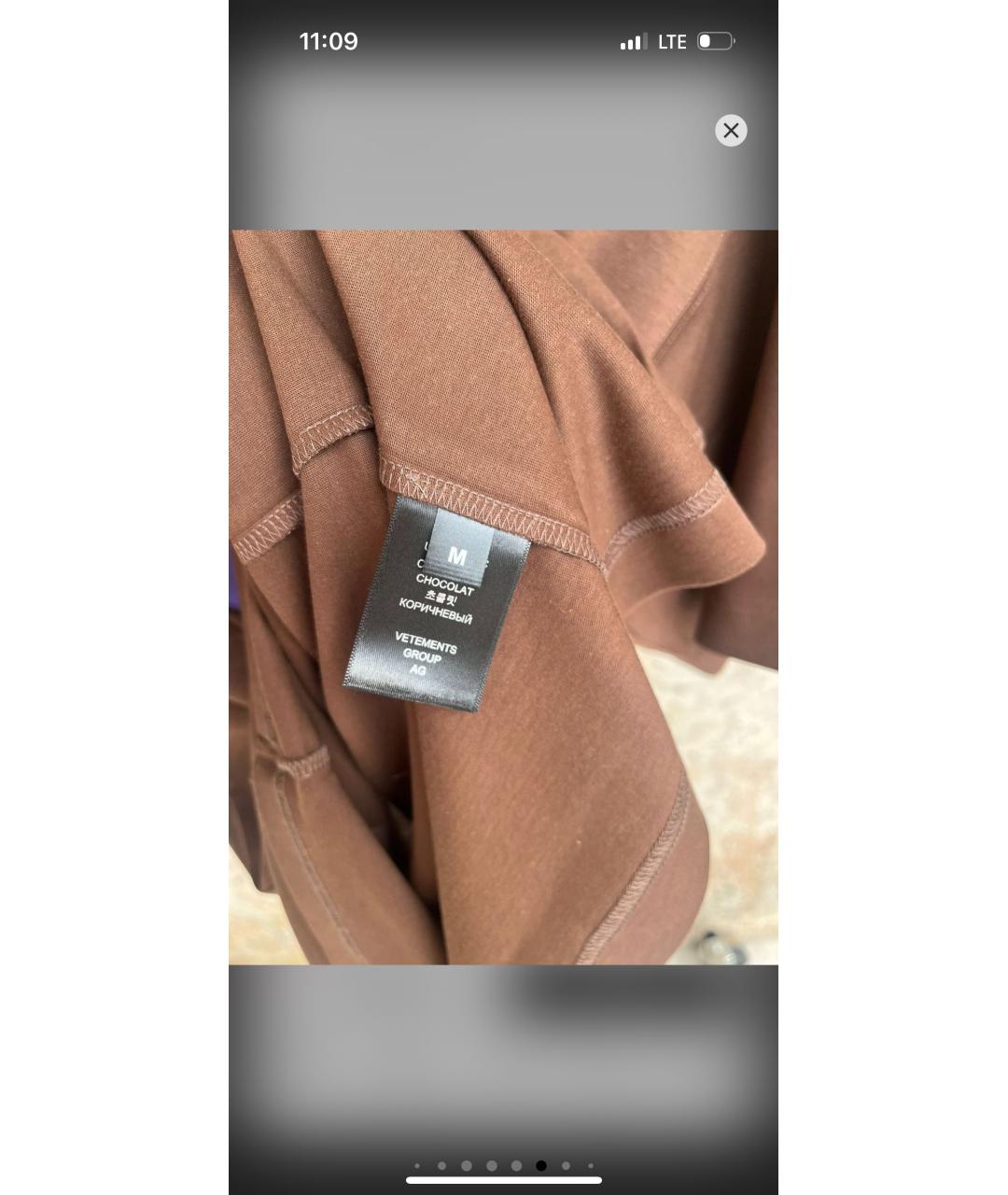 VETEMENTS Коричневая хлопковая футболка, фото 5