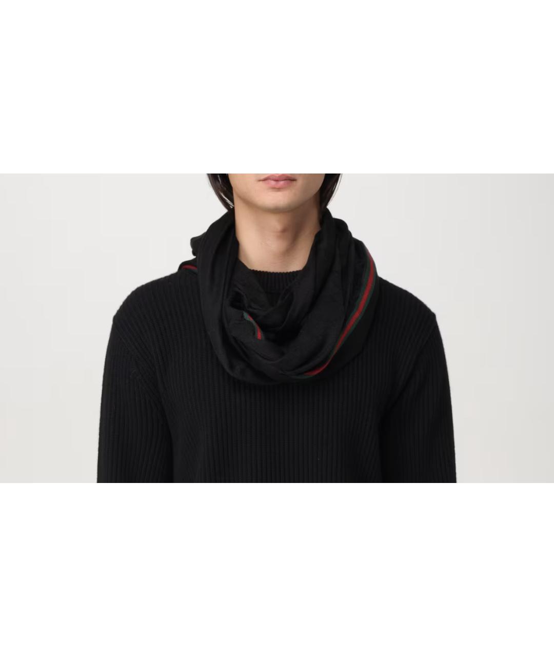 GUCCI Черный шелковый шарф, фото 2