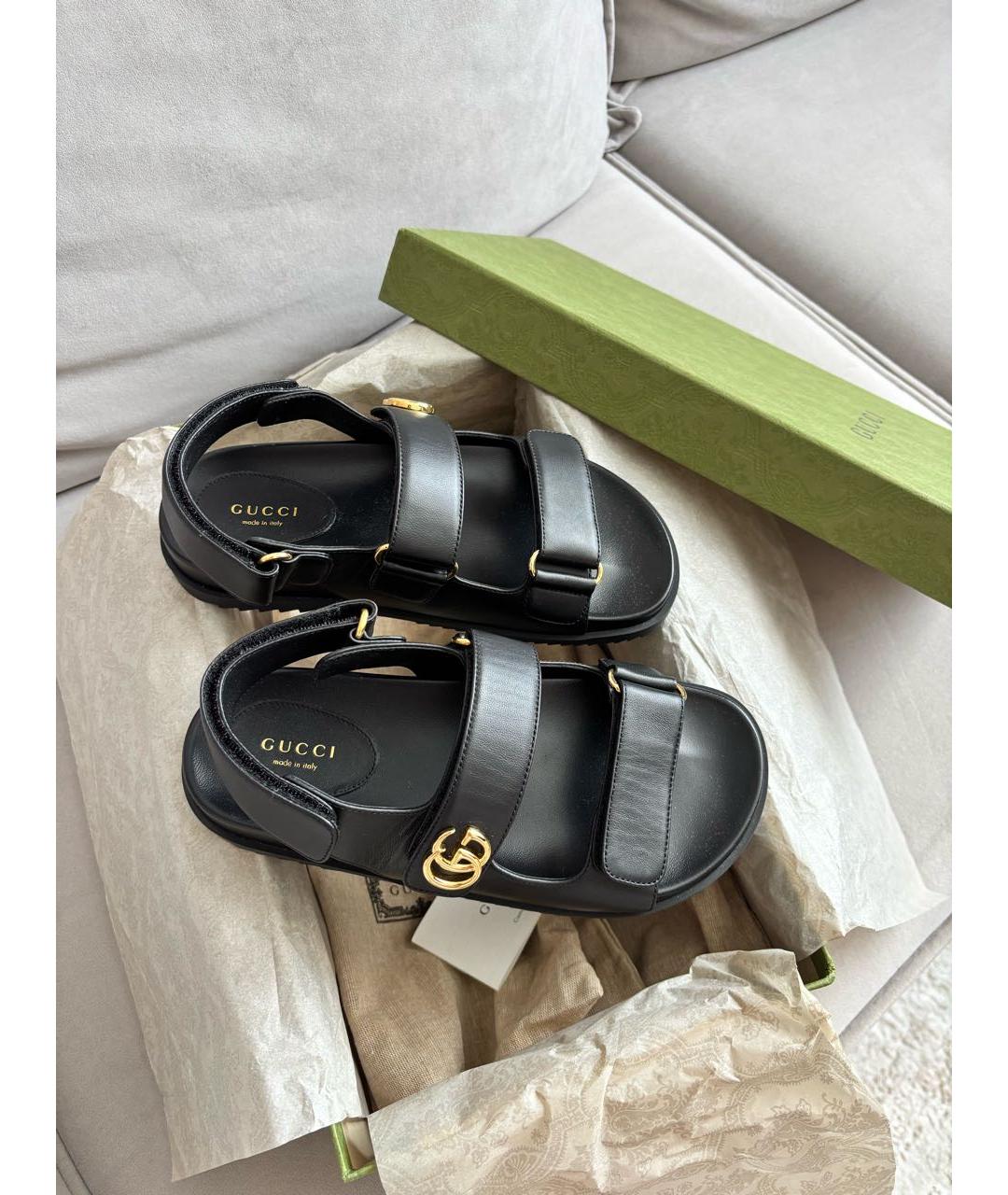 GUCCI Черные кожаные босоножки, фото 3