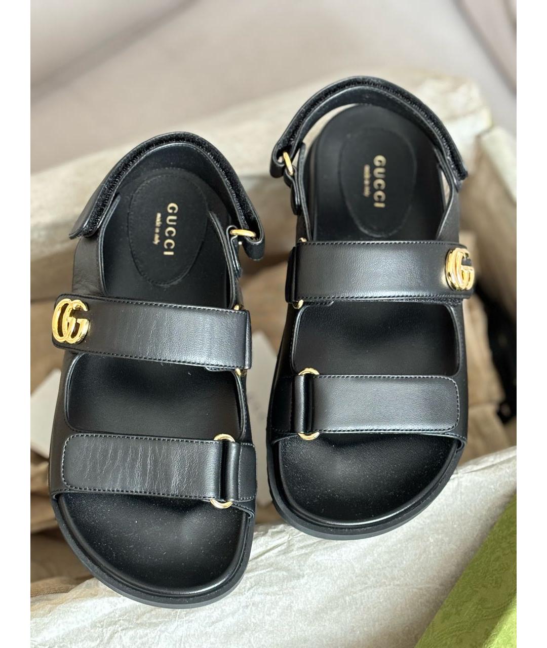 GUCCI Черные кожаные босоножки, фото 2