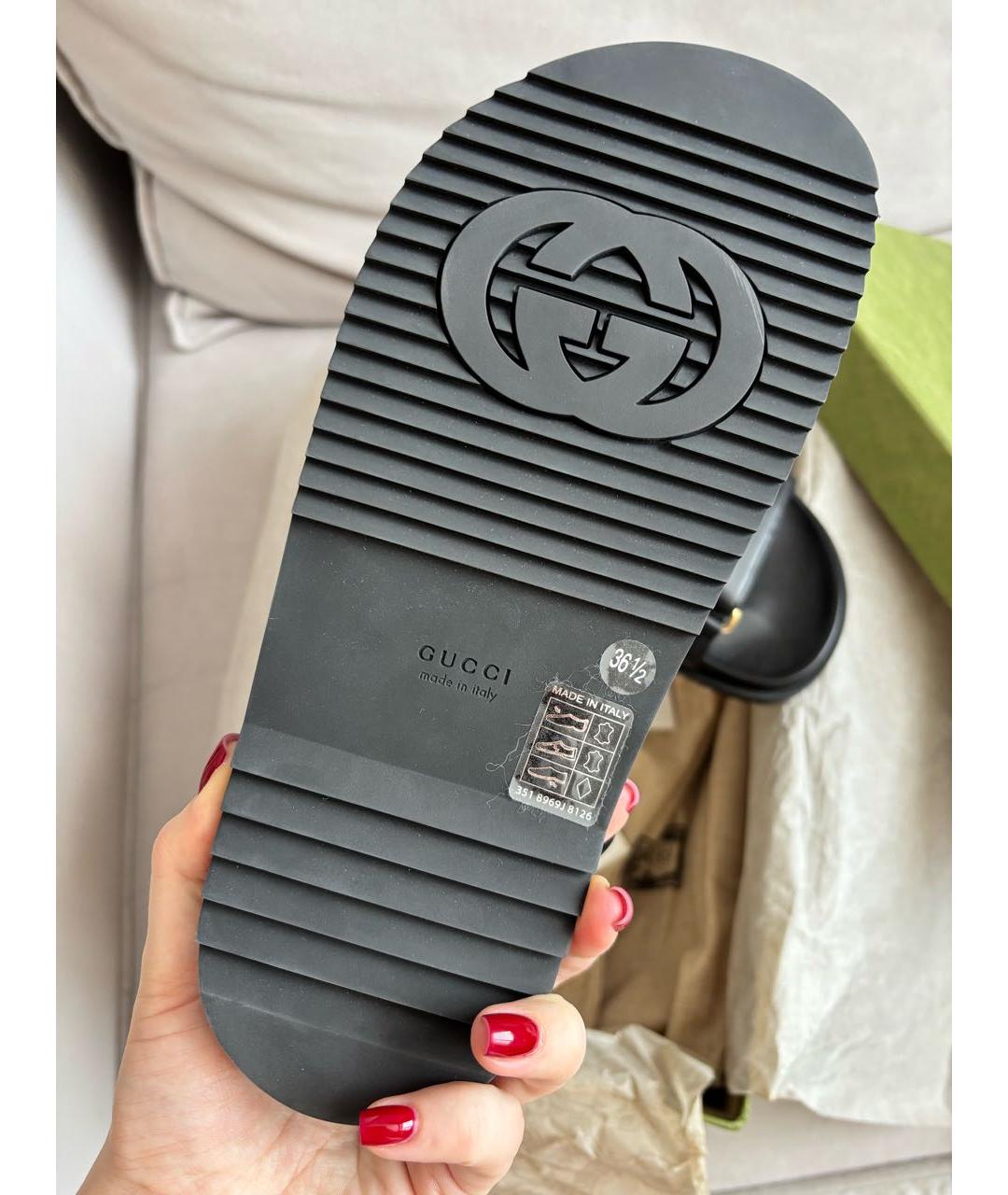 GUCCI Черные кожаные босоножки, фото 5