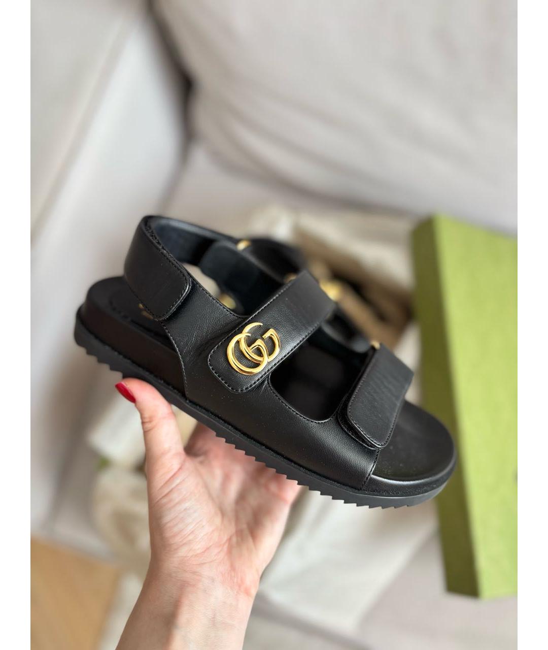 GUCCI Черные кожаные босоножки, фото 9