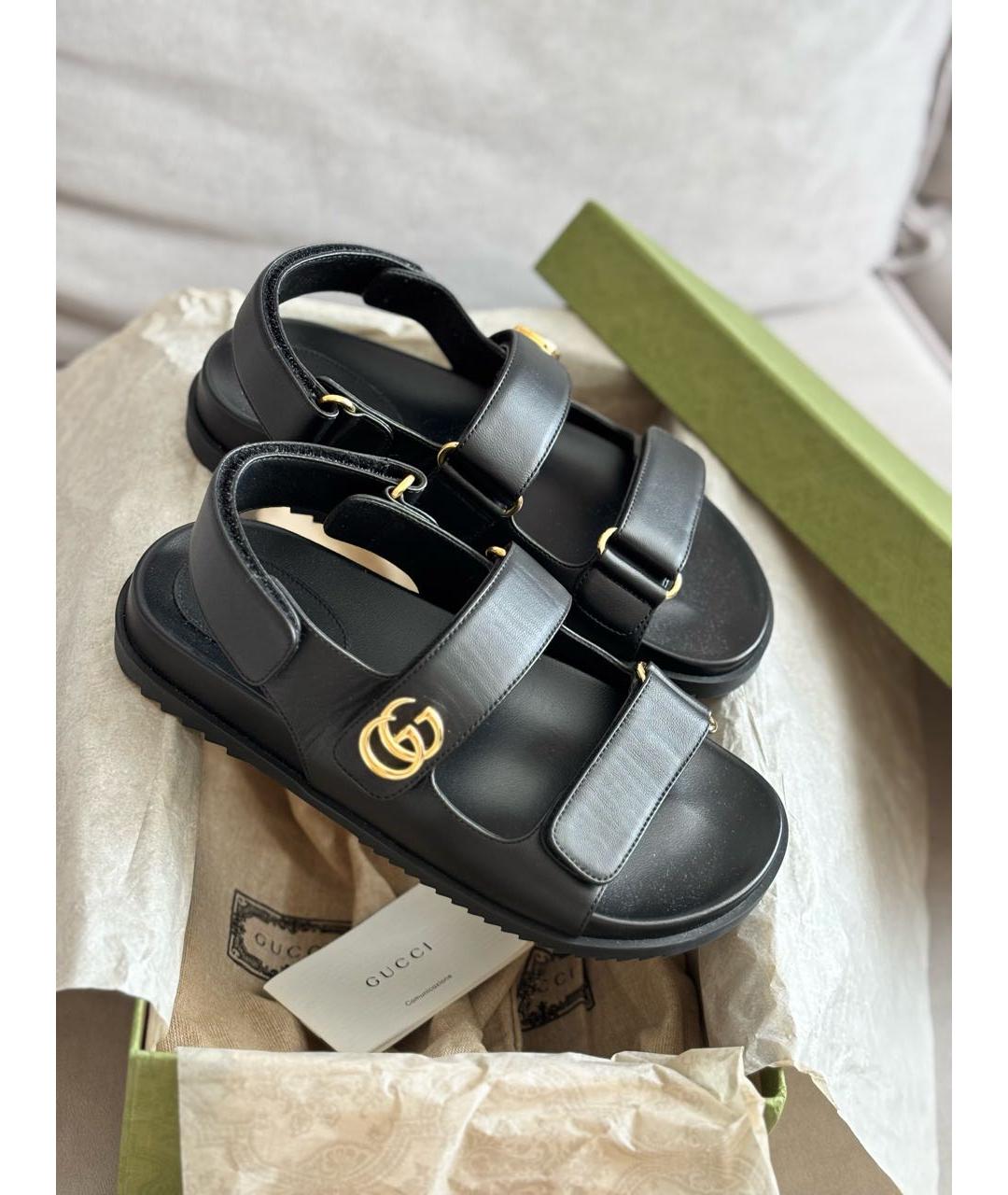 GUCCI Черные кожаные босоножки, фото 4