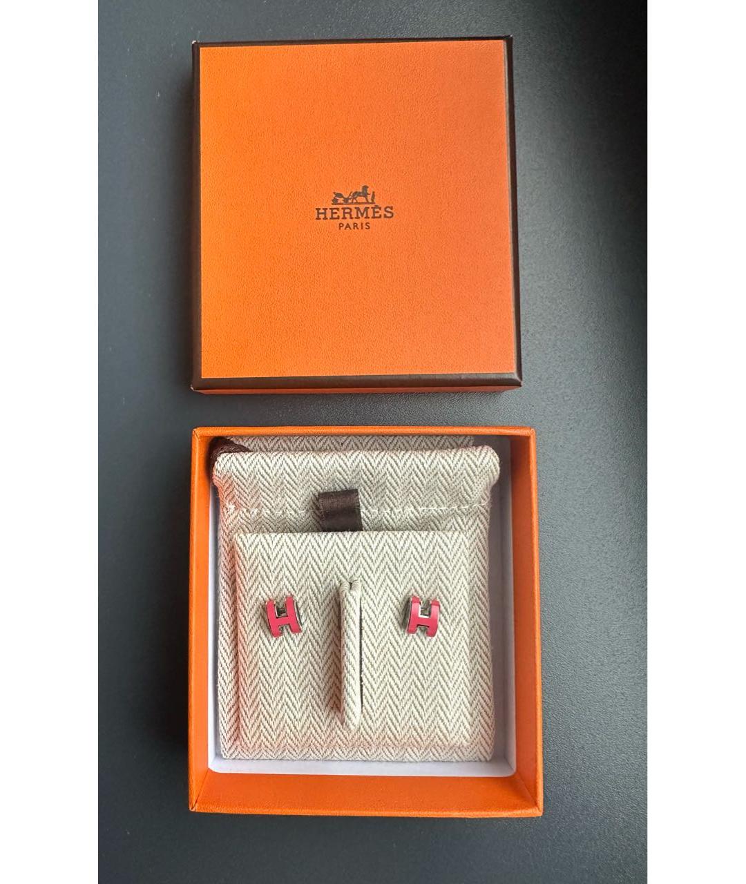 HERMES Розовые металлические серьги, фото 2