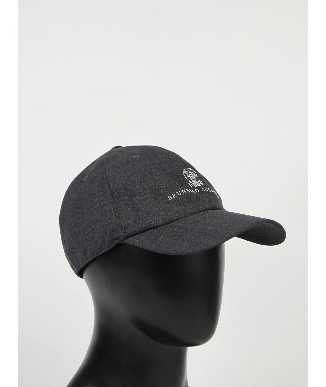 BRUNELLO CUCINELLI Антрацитовая шерстяная кепка/бейсболка, фото 2