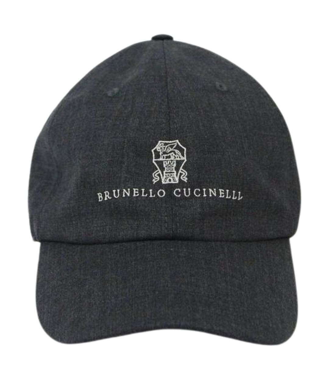 BRUNELLO CUCINELLI Антрацитовая шерстяная кепка/бейсболка, фото 1