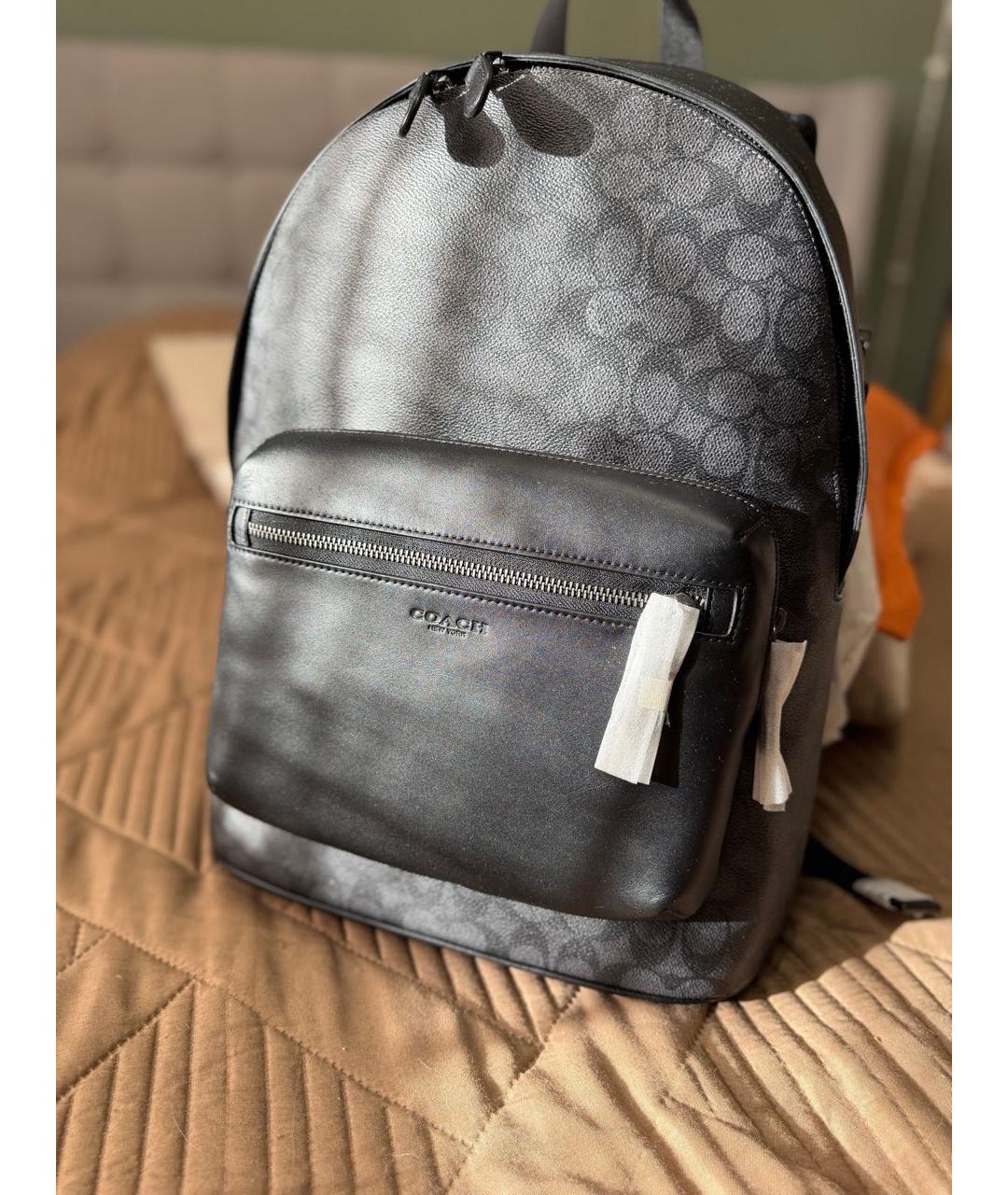 COACH Антрацитовый кожаный рюкзак, фото 6