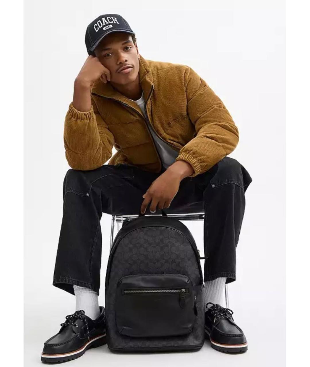 COACH Антрацитовый кожаный рюкзак, фото 5