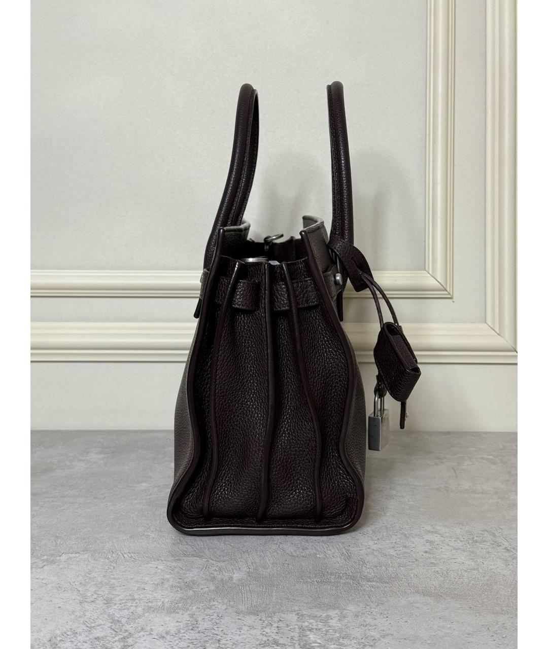 SAINT LAURENT Коричневая кожаная сумка с короткими ручками, фото 4