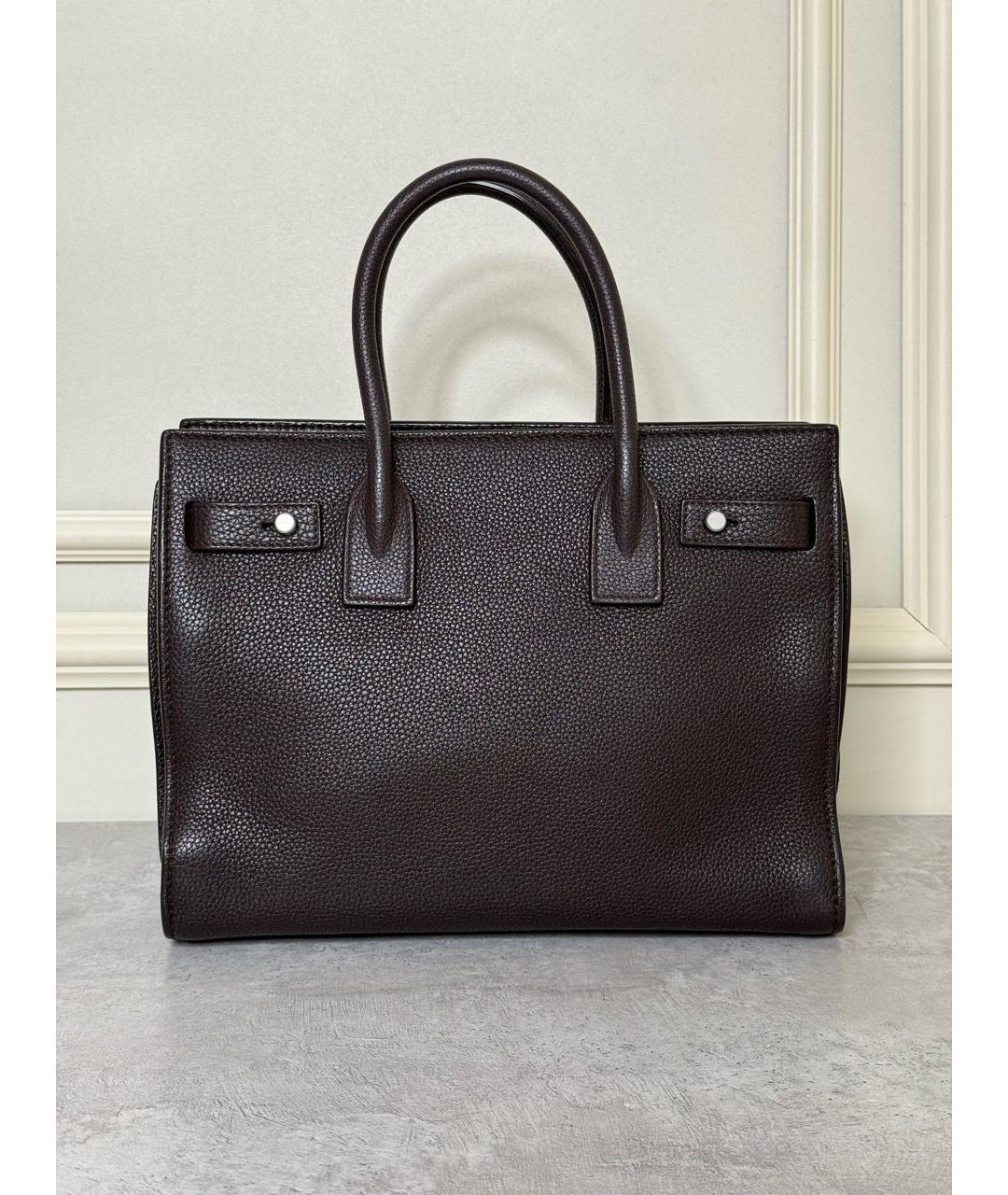 SAINT LAURENT Коричневая кожаная сумка с короткими ручками, фото 7