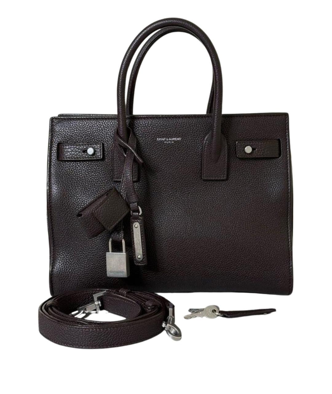 SAINT LAURENT Коричневая кожаная сумка с короткими ручками, фото 1