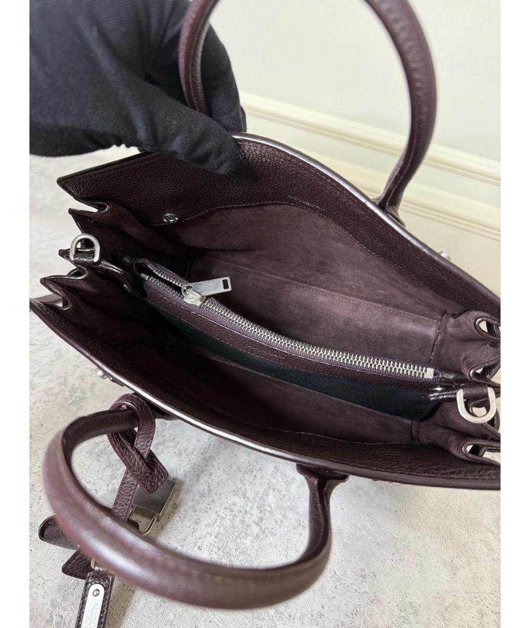 SAINT LAURENT Коричневая кожаная сумка с короткими ручками, фото 6