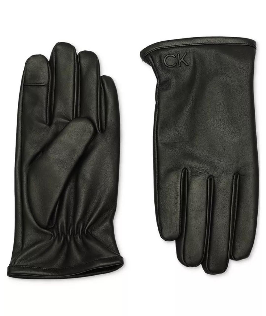 CALVIN KLEIN Черные кожаные перчатки, фото 2