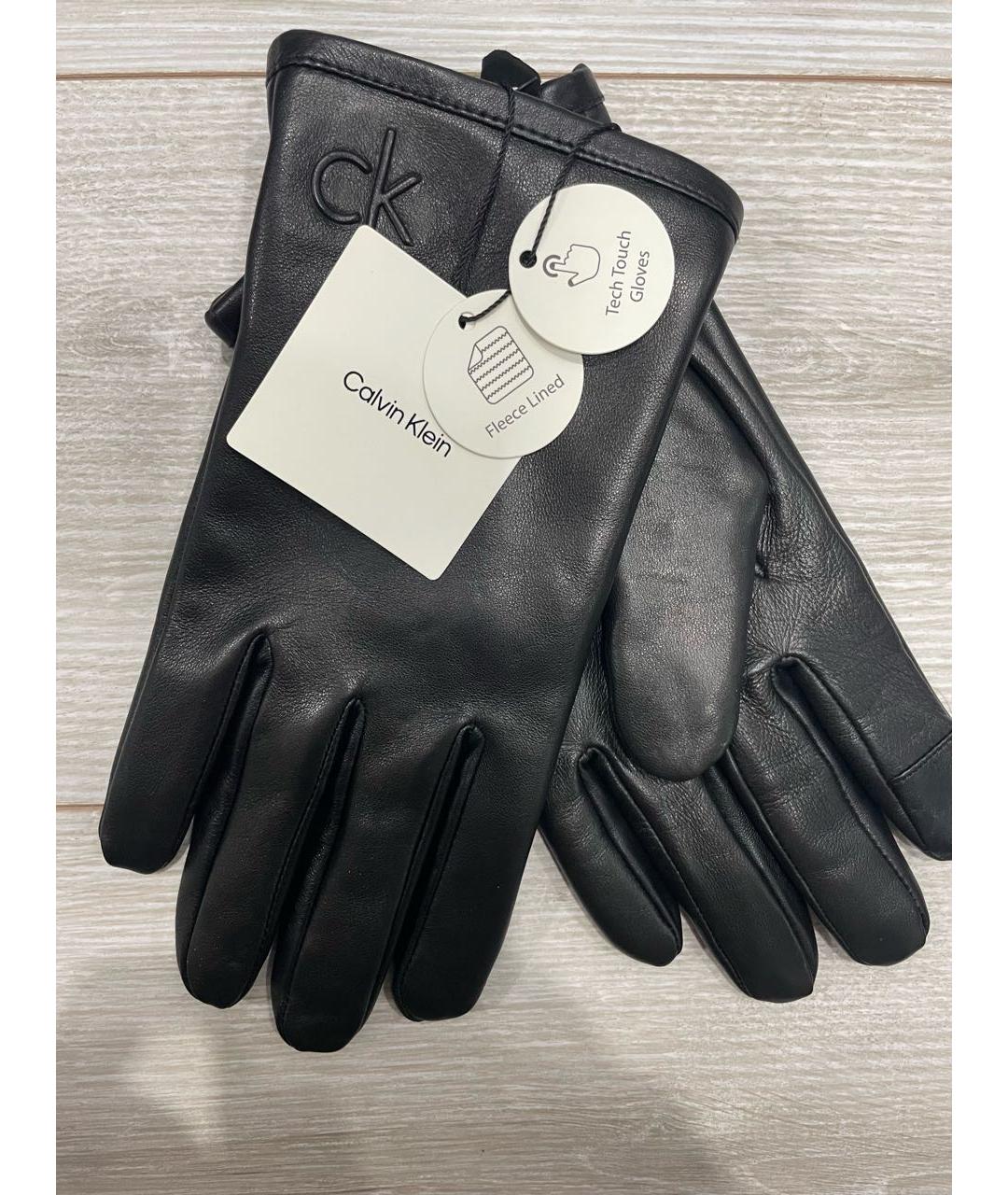 CALVIN KLEIN Черные кожаные перчатки, фото 4