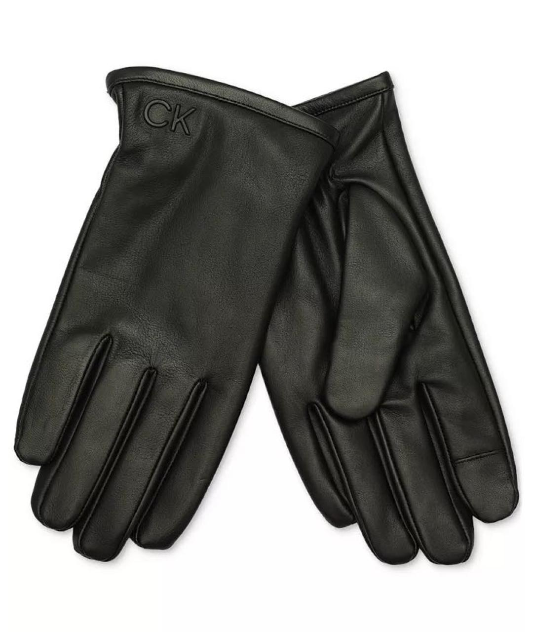 CALVIN KLEIN Черные кожаные перчатки, фото 1