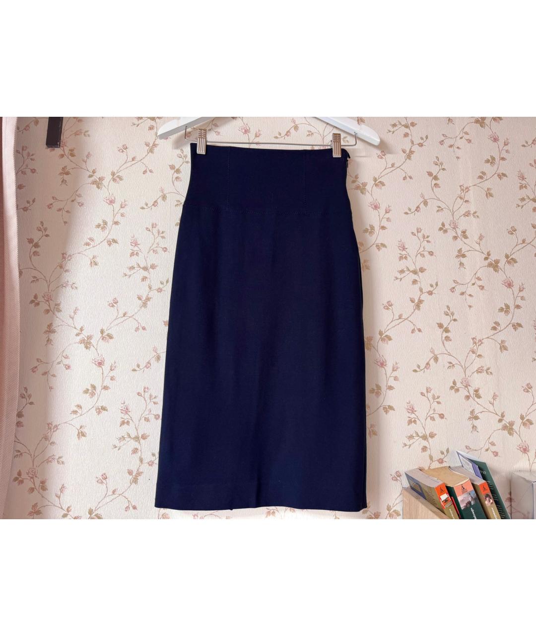 PINKO Темно-синяя вискозная юбка миди, фото 7