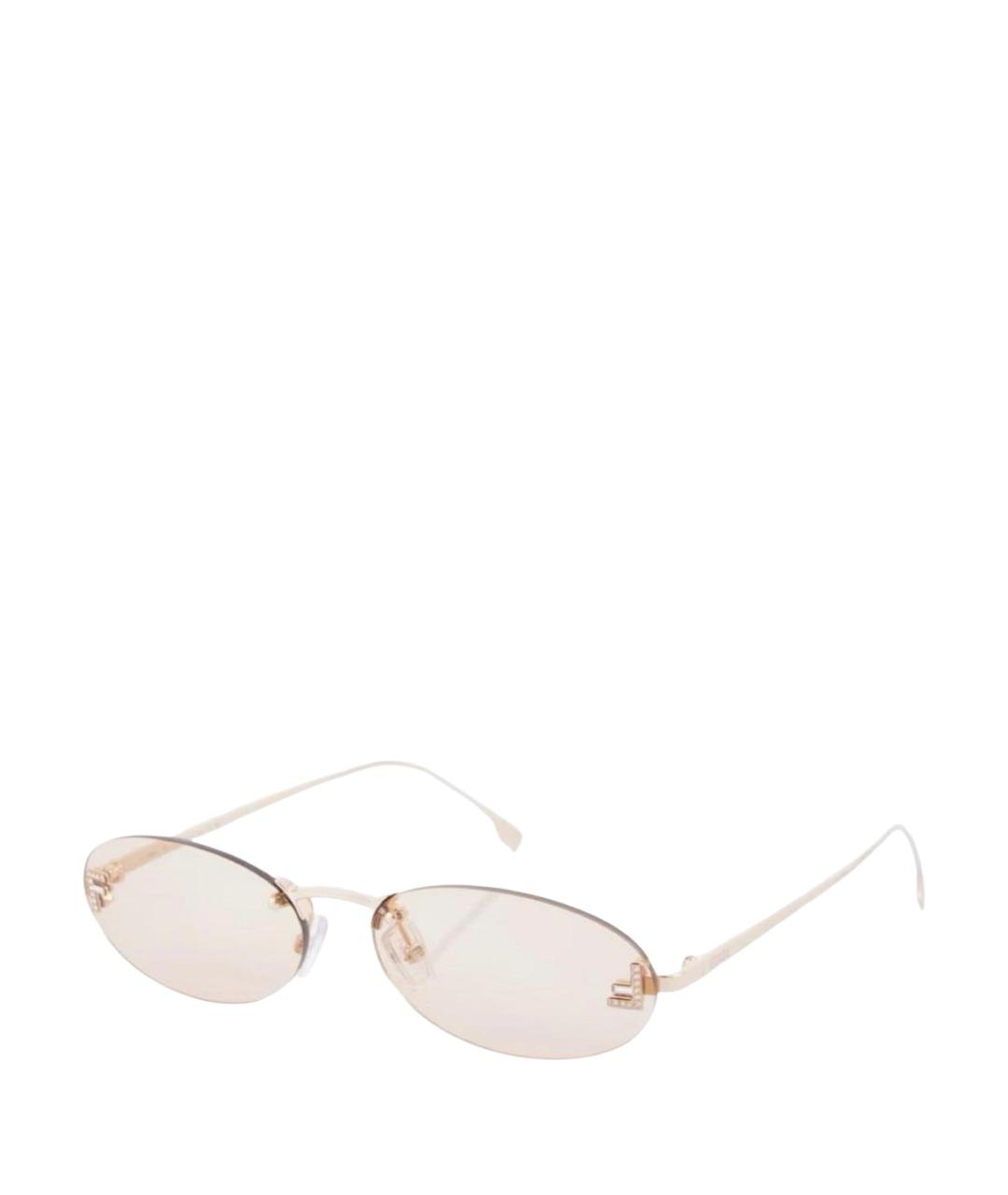 FENDI Бежевые металлические солнцезащитные очки, фото 1