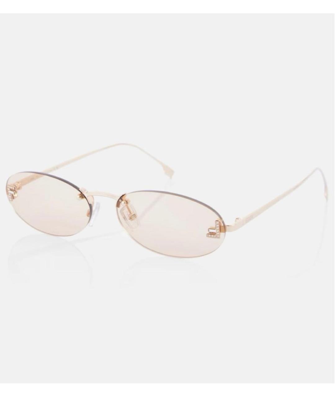FENDI Бежевые металлические солнцезащитные очки, фото 5